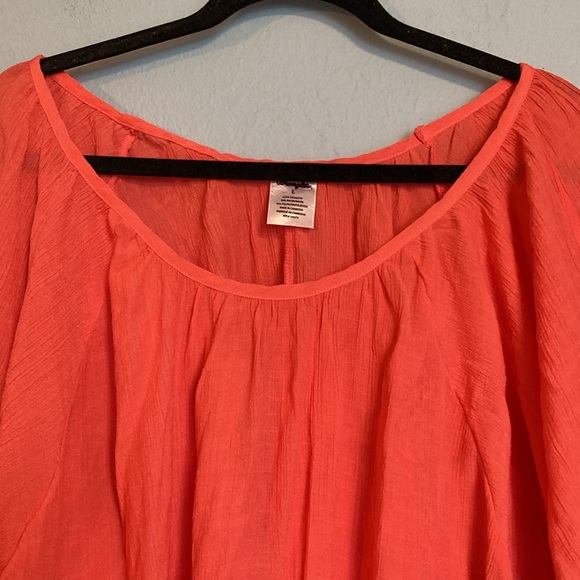 Wrangler Womens Size L Coral Circle Cut Flowy Gauzy Blouse Top Lace Crochet Trim - Picture 2 of 11